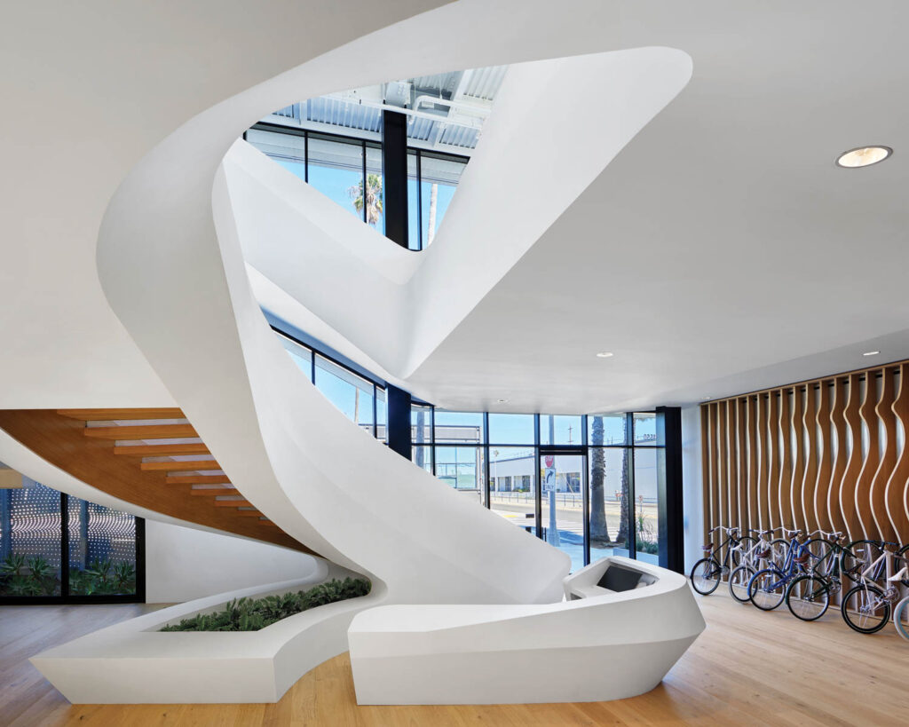 a white winding staircase