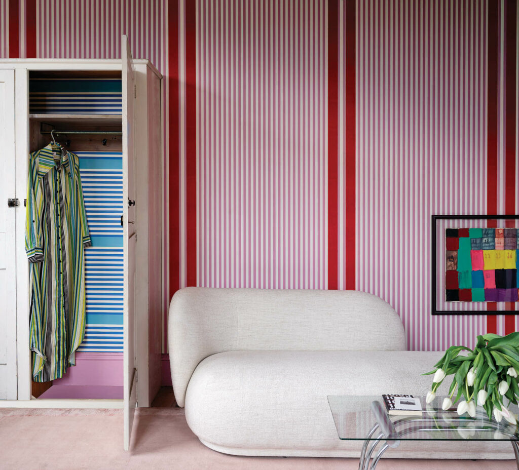 a red and white wallcovering