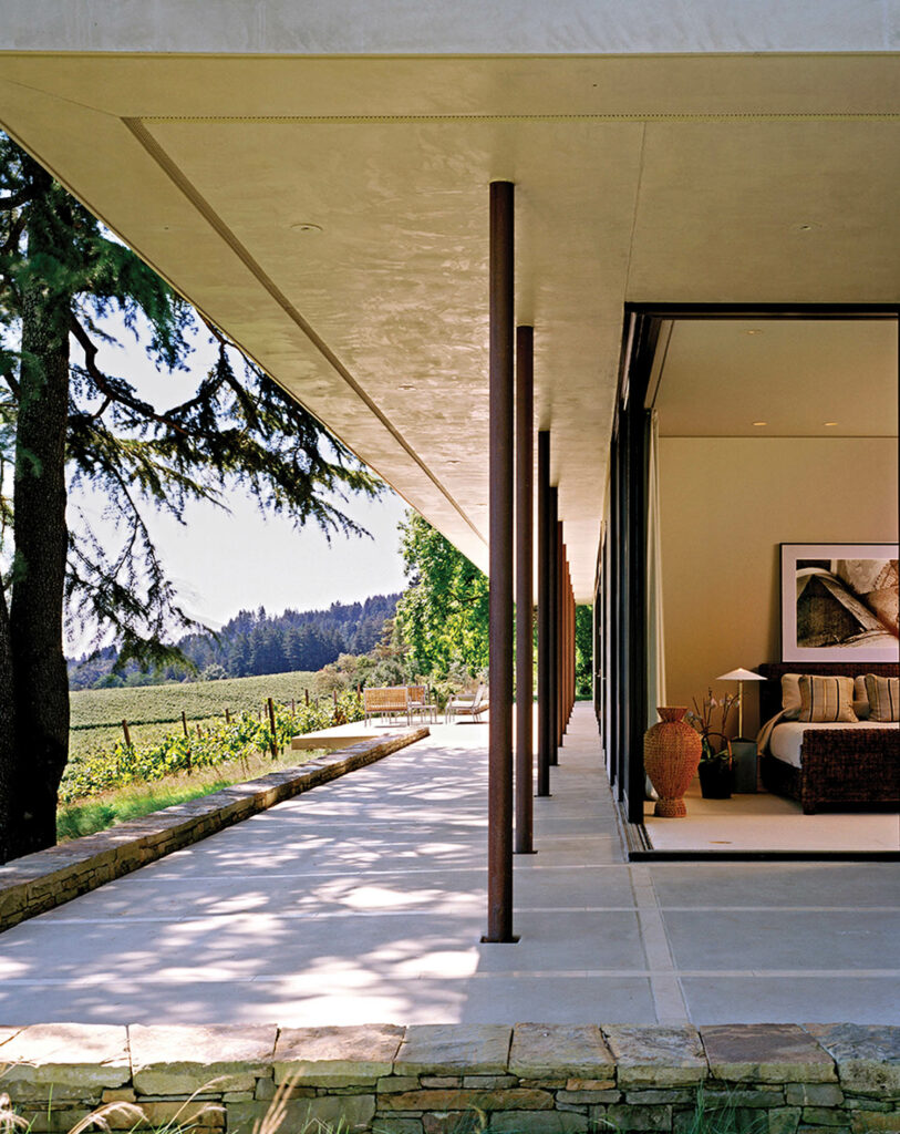a caretaker’s residence at a Sonoma vineyard with an expansive porch