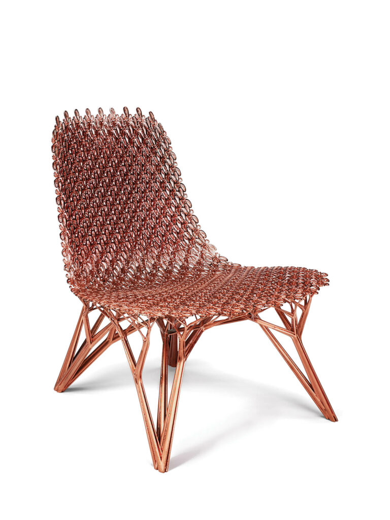 chair-like sculpture made of plant-like printed material
