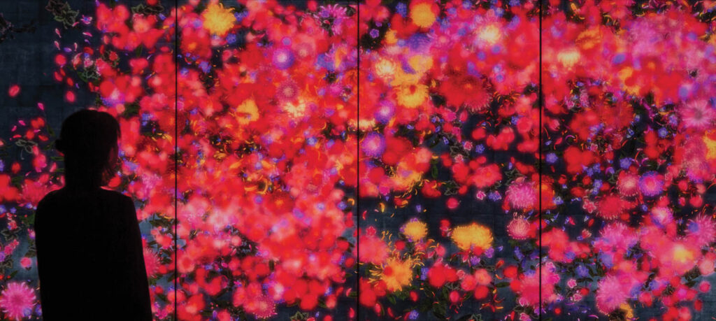 digital screen filled with red and yellow flowers