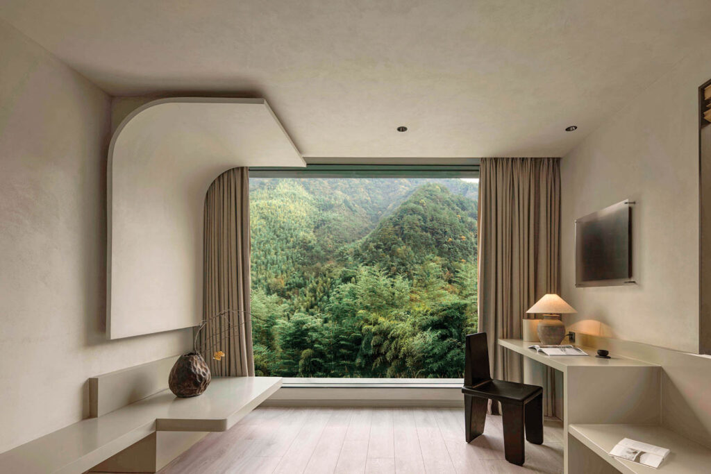 hotel room with nature inspired furnishings