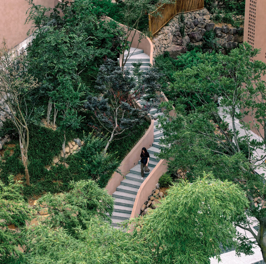 aerial view of the staircase with surrounding greenery